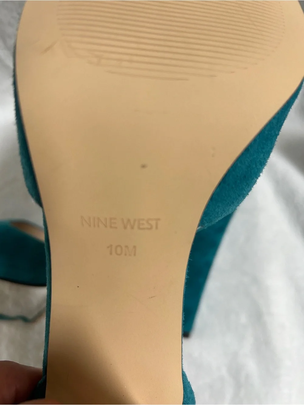 Nine West Teal Suede Slingback Block Heels